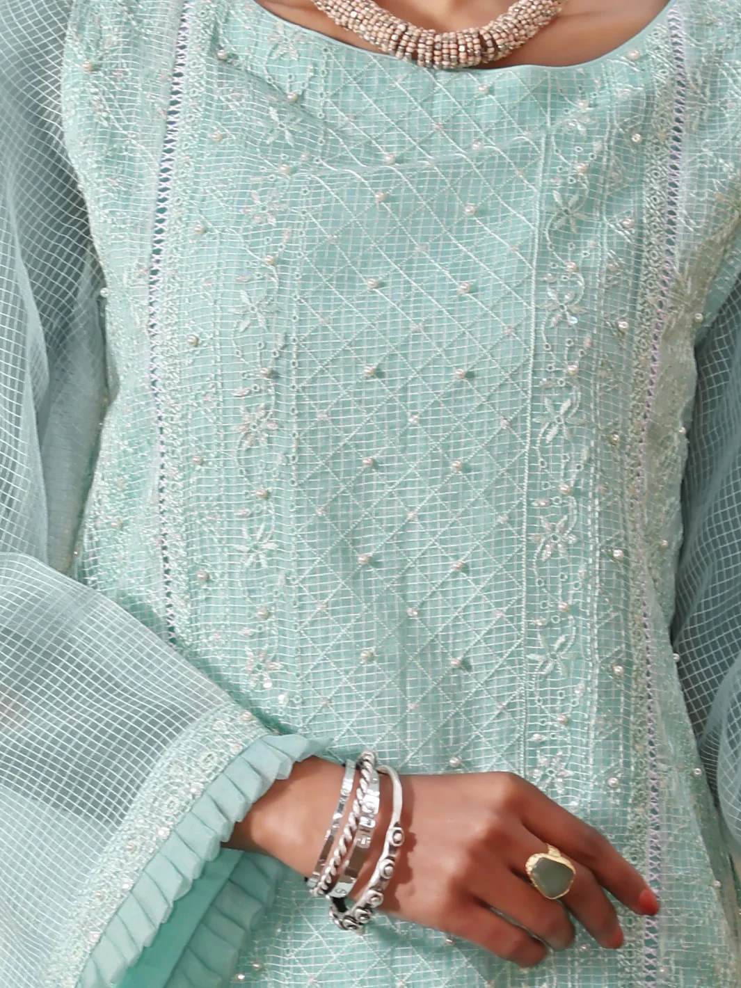 Sea Green Khaddi Net Tunic - AL-LK-780 - Image 4