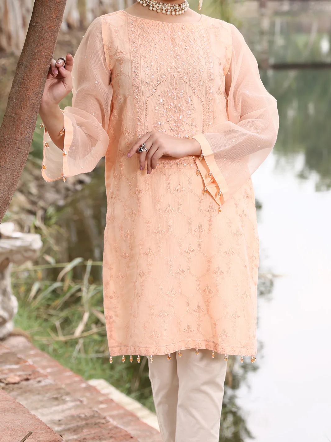 Peach Khaddi Net Tunic - AL-LK-781 - Image 4