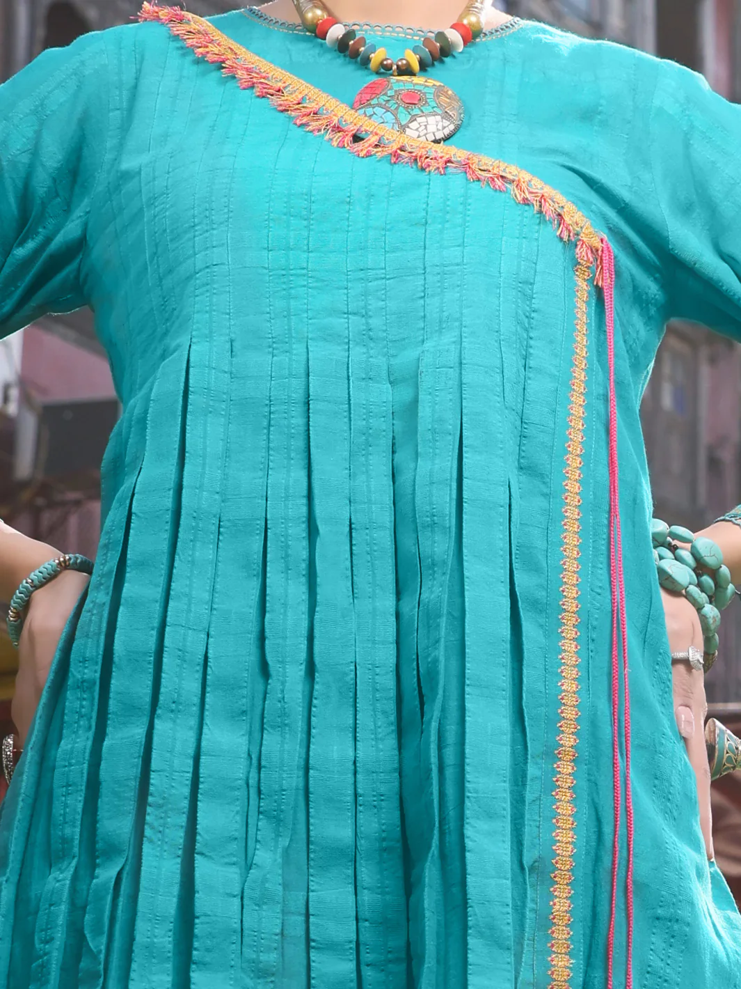 Turquoise Dobby Cotton Tunic - AL-LK-791 - Image 2