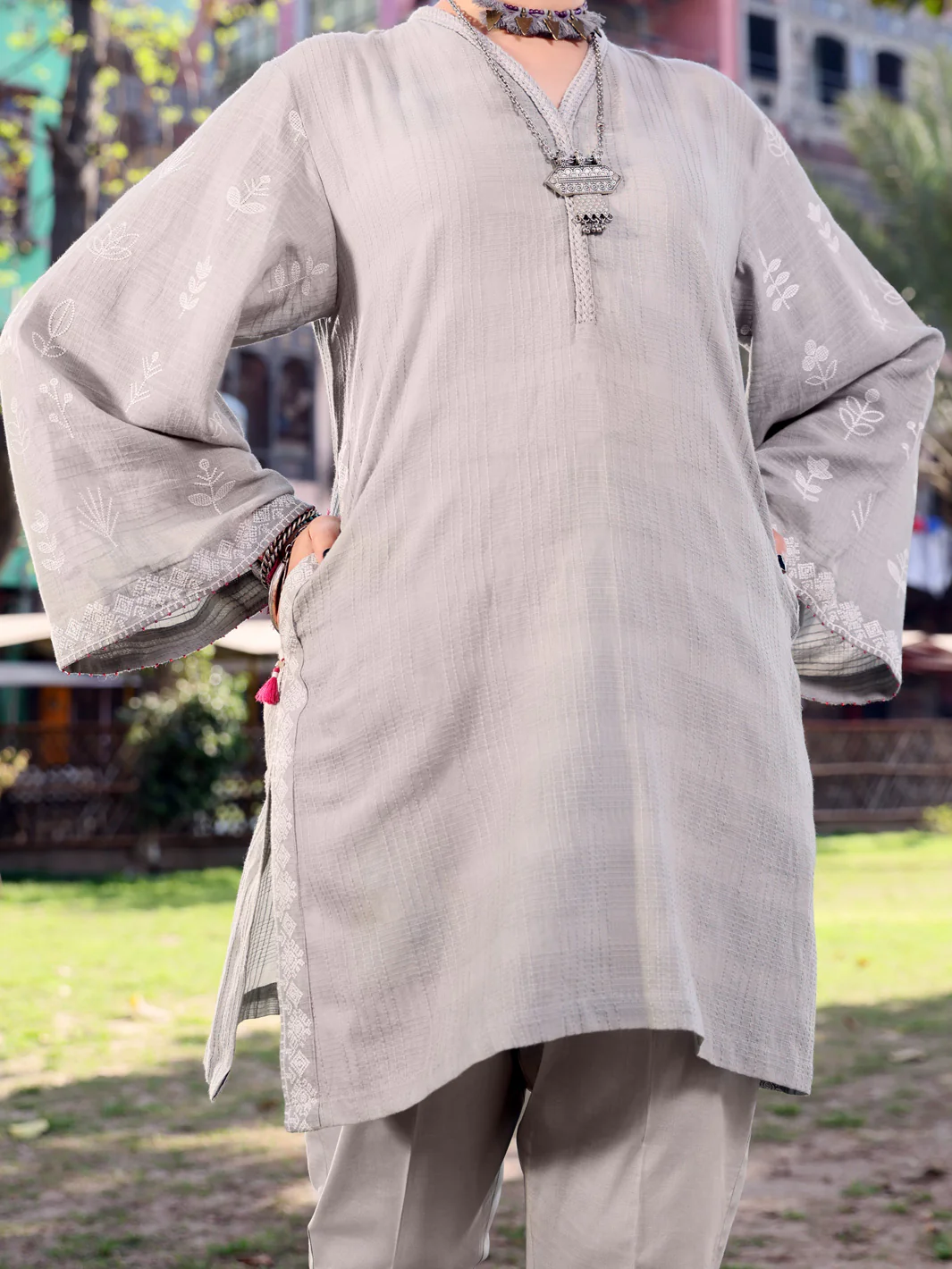Grey Dobby Cotton Tunic - AL-LK-794 - Image 3