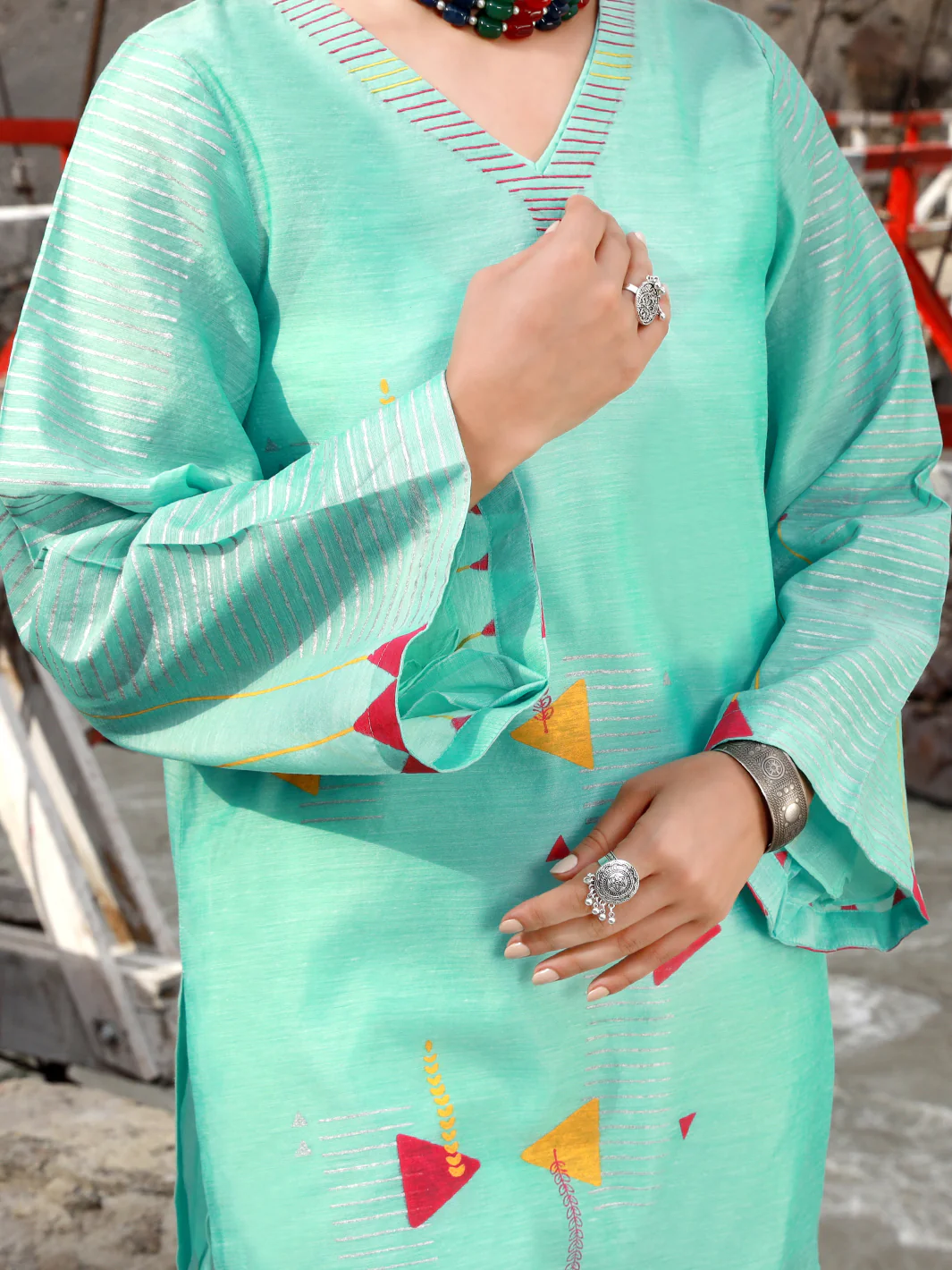 Sky Blue Paper Cotton Tunic - AL-LK-827 - Image 4