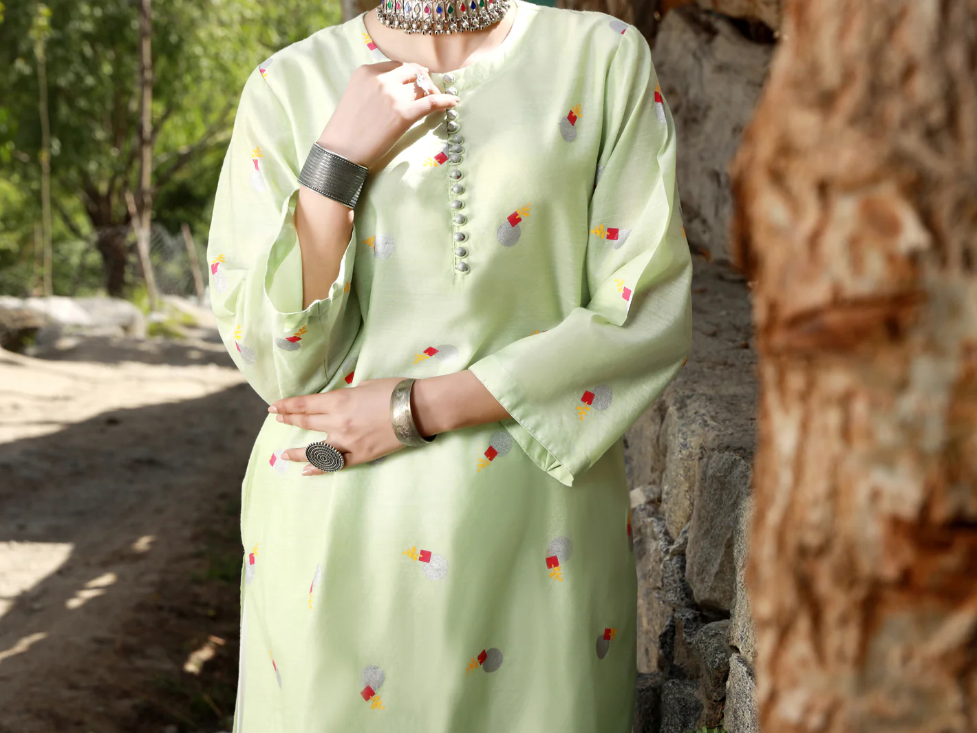 Light Green Paper Cotton Tunic - AL-LK-828B - Image 4