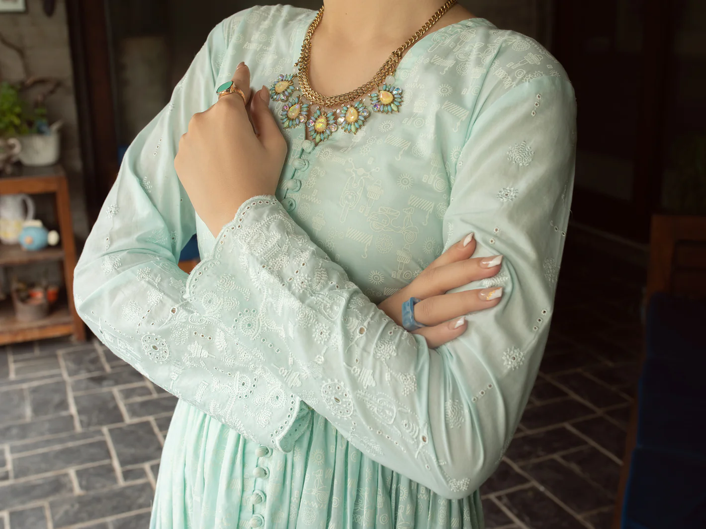 Ice Blue Lawn Tunic - AL-LK-840 - Image 5