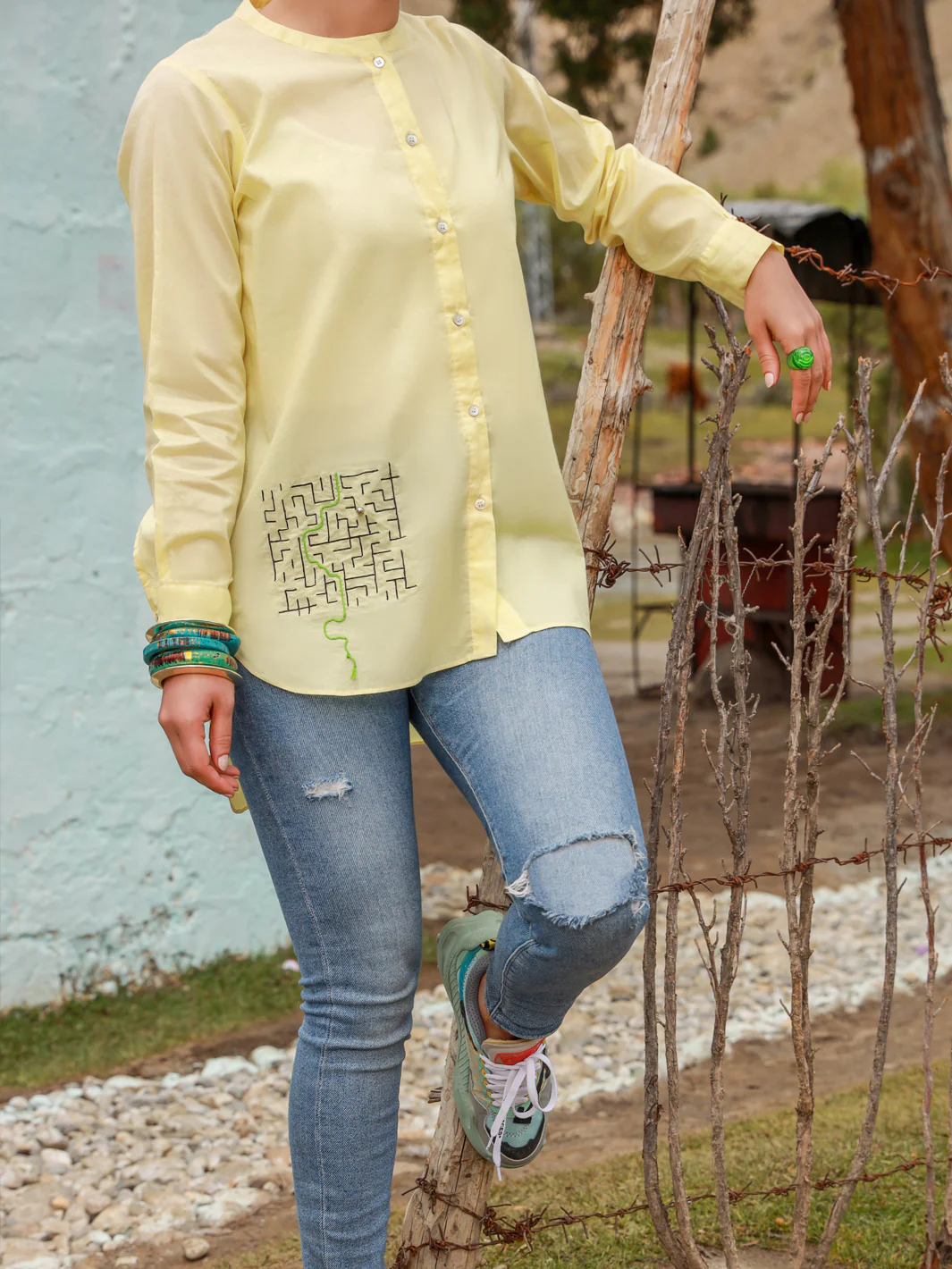 Lime Yellow Cambric Tunic -AL-LK-850 - Image 3