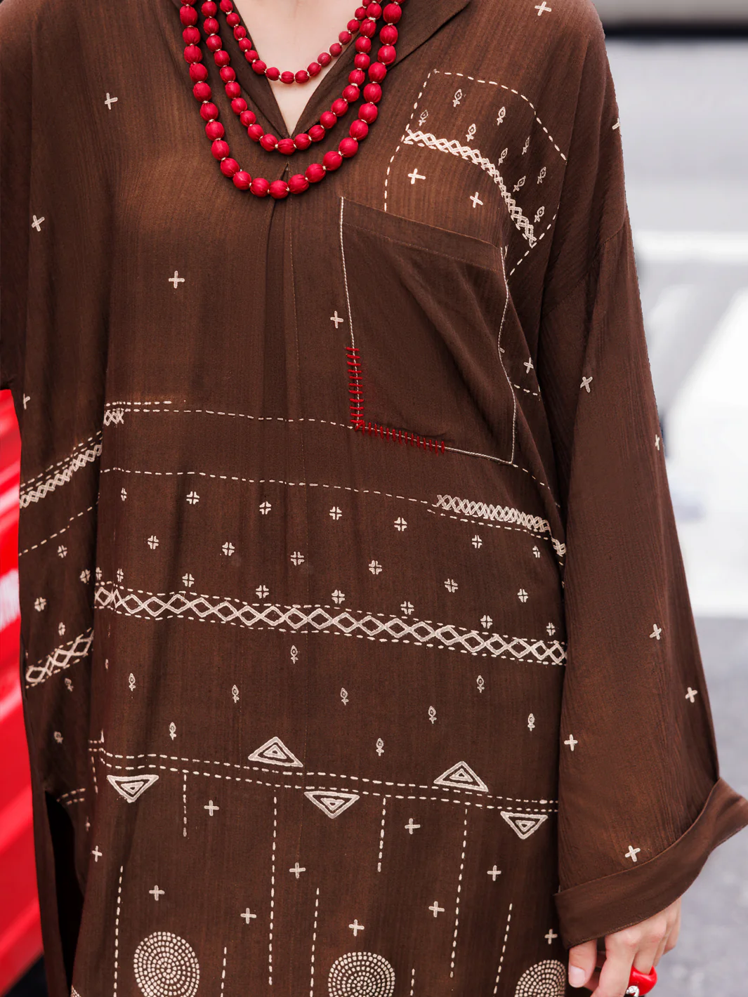 Dark Brown Dobby Cotton Tunic - AL-LK-957 - Image 2