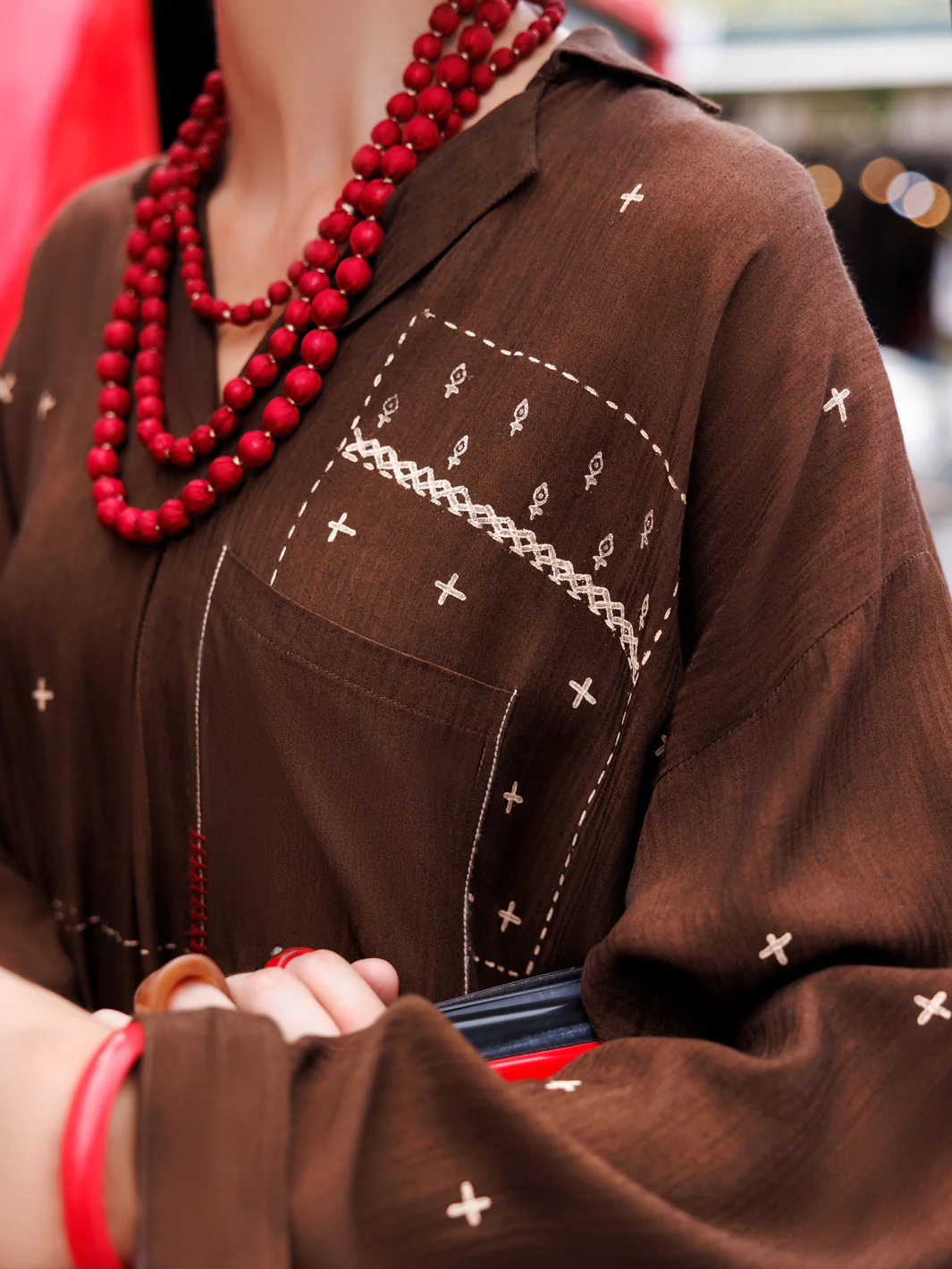 Dark Brown Dobby Cotton Tunic - AL-LK-957 - Image 3