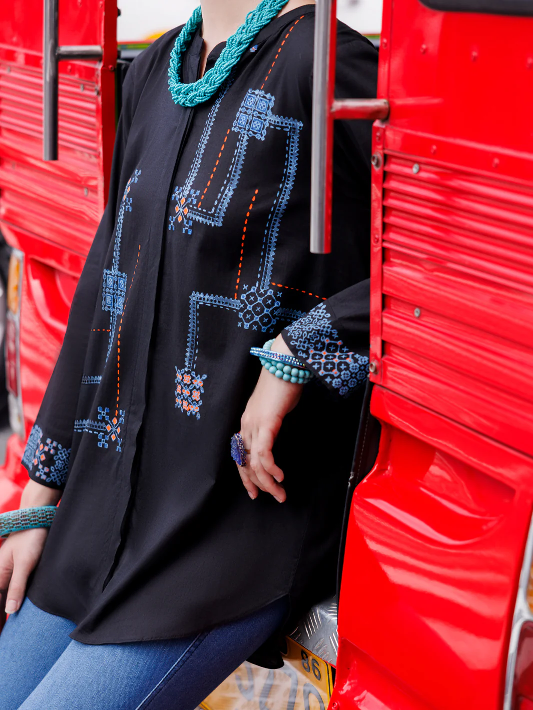 Black Dobby Cotton Tunic - AL-LK-958