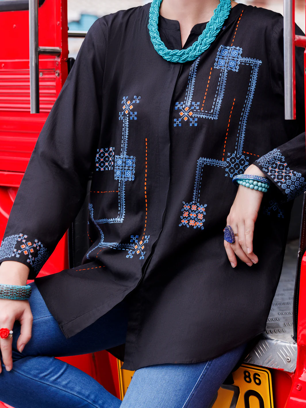 Black Dobby Cotton Tunic - AL-LK-958 - Image 2
