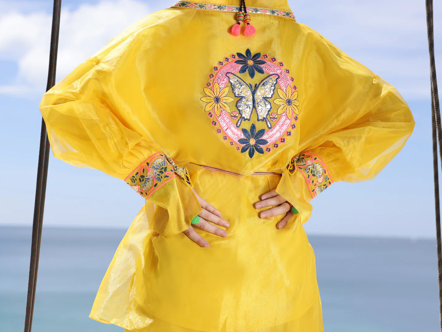 Yellow Shimmer Net Tunic - AL-LK-962 - Image 3