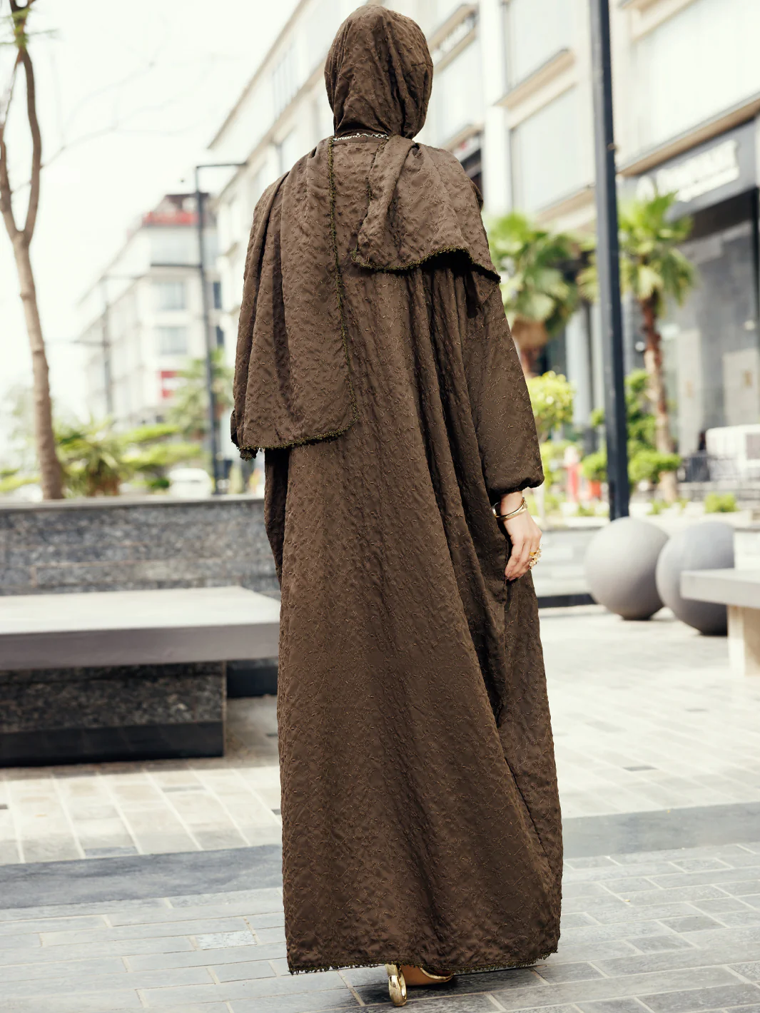 Brown Dobby Silk Salah Robe - AL-LK-PD-1070 - Image 2