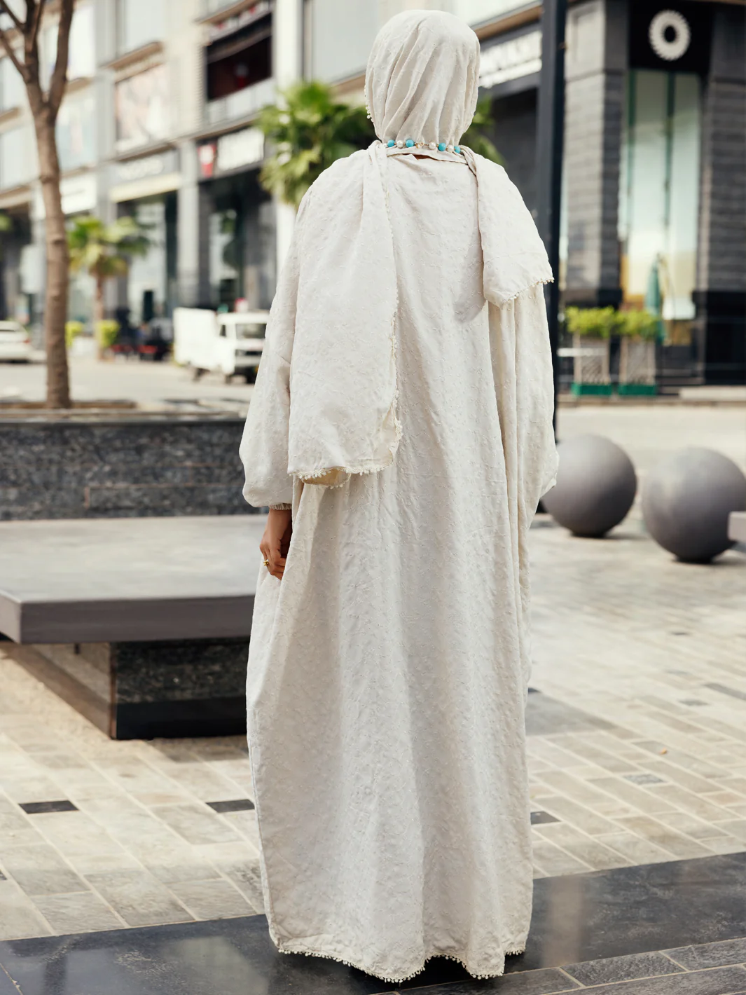 Off White Dobby Silk Salah Robe - AL-LK-PD-1073 - Image 2