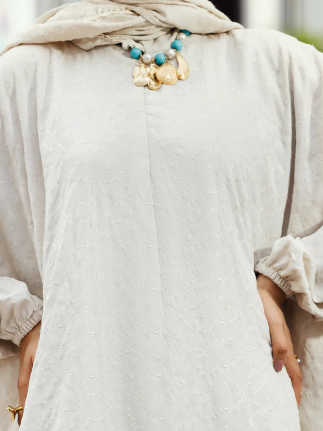 Off White Dobby Silk Salah Robe - AL-LK-PD-1073 - Image 3