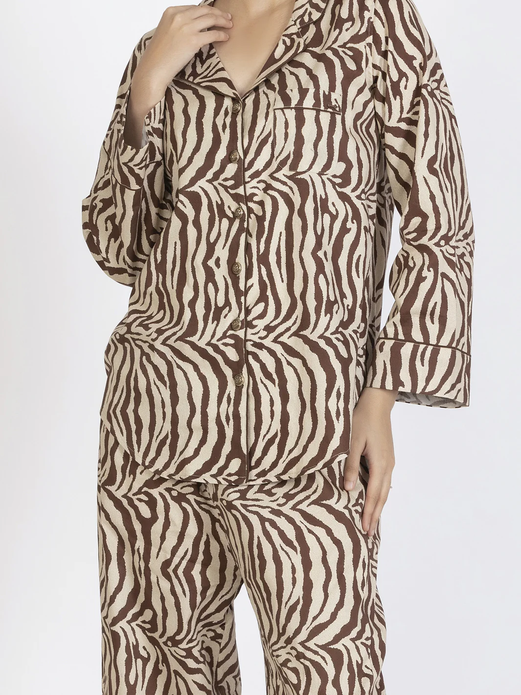 Brown Cotton 2 Piece Stitched Nightwear - AL-LKS-NW-1009 - Image 4