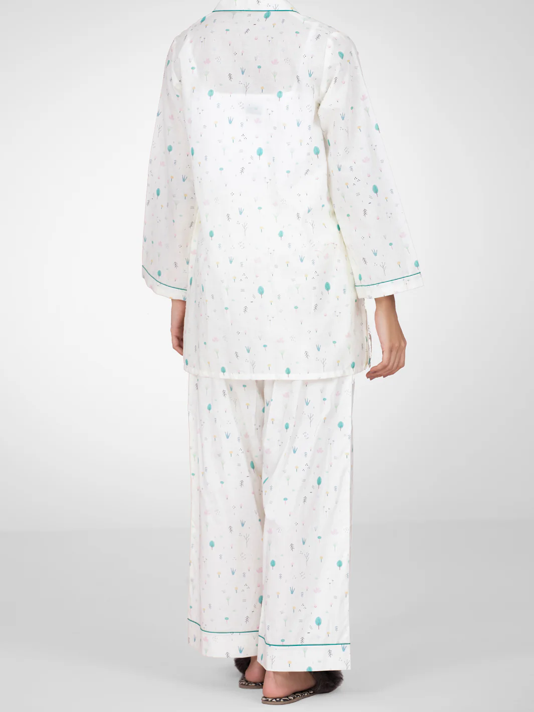 Off White Cotton 2 Piece Stitched Nightwear - AL-LKS-NW-1012 - Image 2