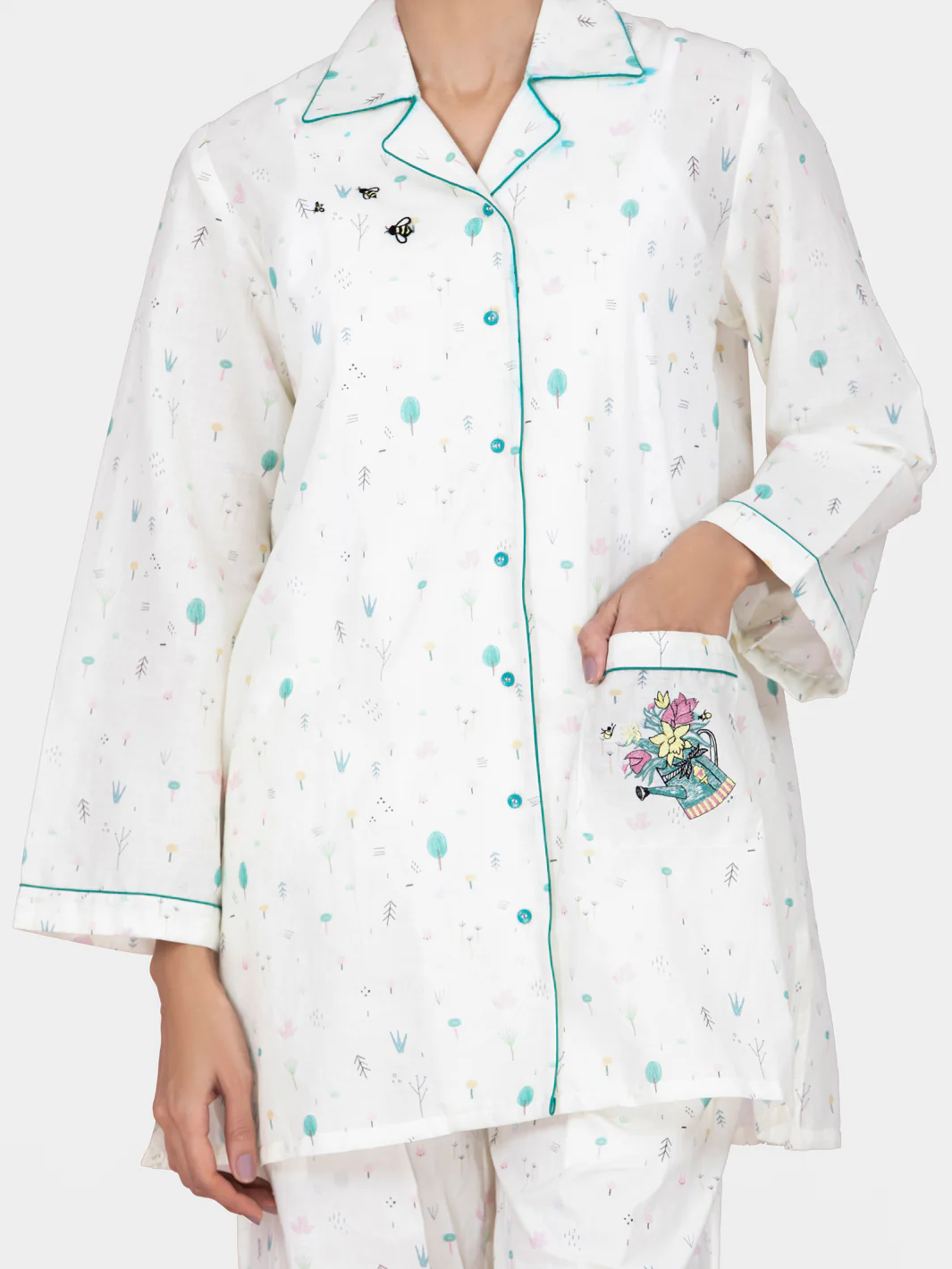 Off White Cotton 2 Piece Stitched Nightwear - AL-LKS-NW-1012 - Image 3