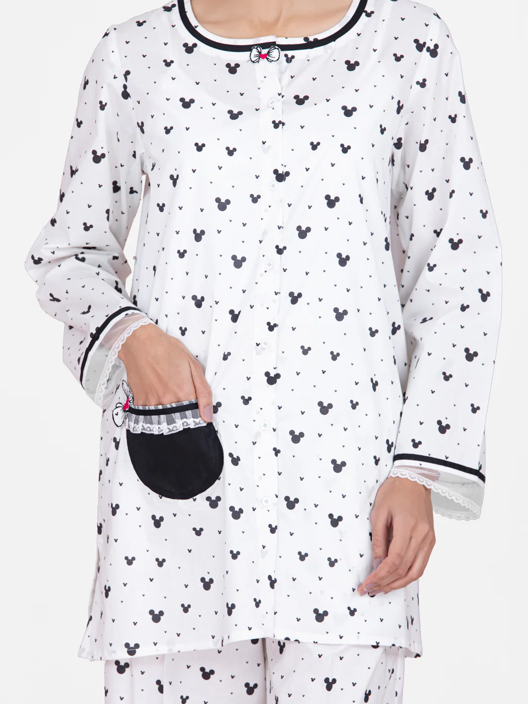 Black & White Cotton 2 Piece Stitched Nightwear - AL-LKS-NW-1016 - Image 3