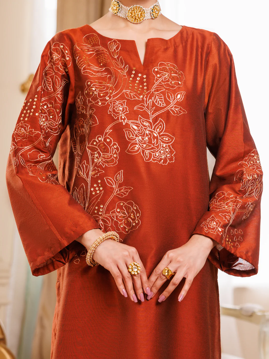 Rust Raw Silk Formal 2Pc Stitched - AL-LS-LKS-538 - Image 3