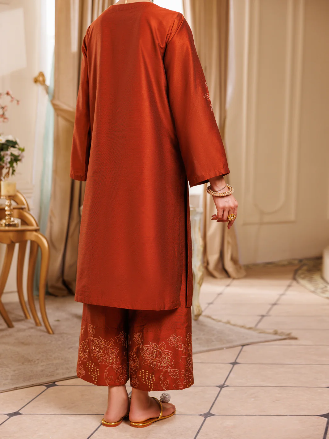 Rust Raw Silk Formal 2Pc Stitched - AL-LS-LKS-538 - Image 5