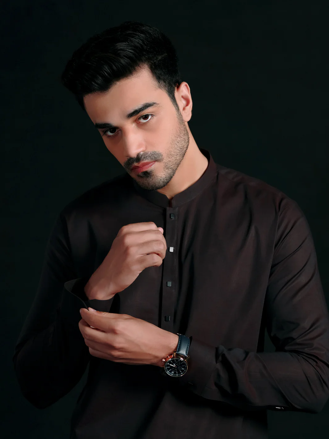 Ash Brown Cotton Men Unstitched Fabric - AL-Maharaja-22 - Image 3