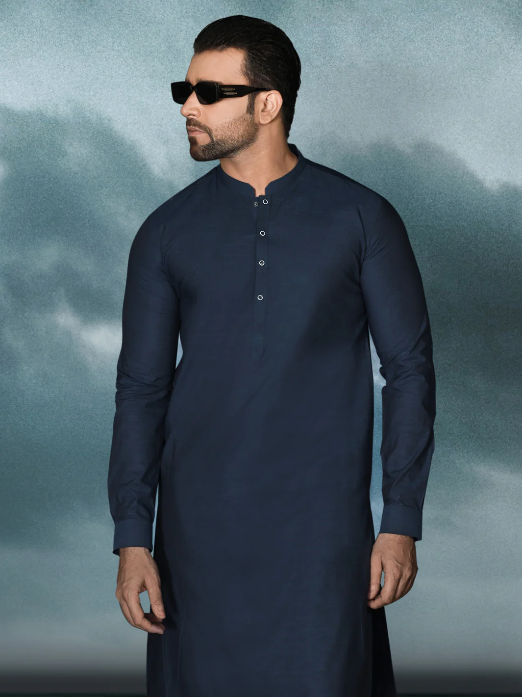 Blue Cotton Men Unstitched Fabric - AL-Maharaja-22