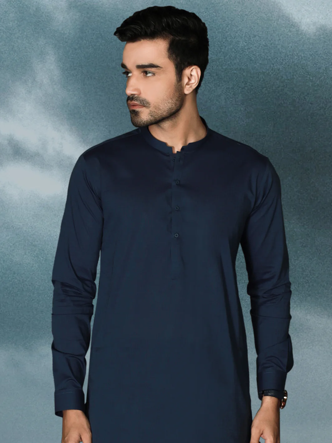 Dark Blue Cotton Men Unstitched Fabric - AL-Maharaja-22 - Image 2