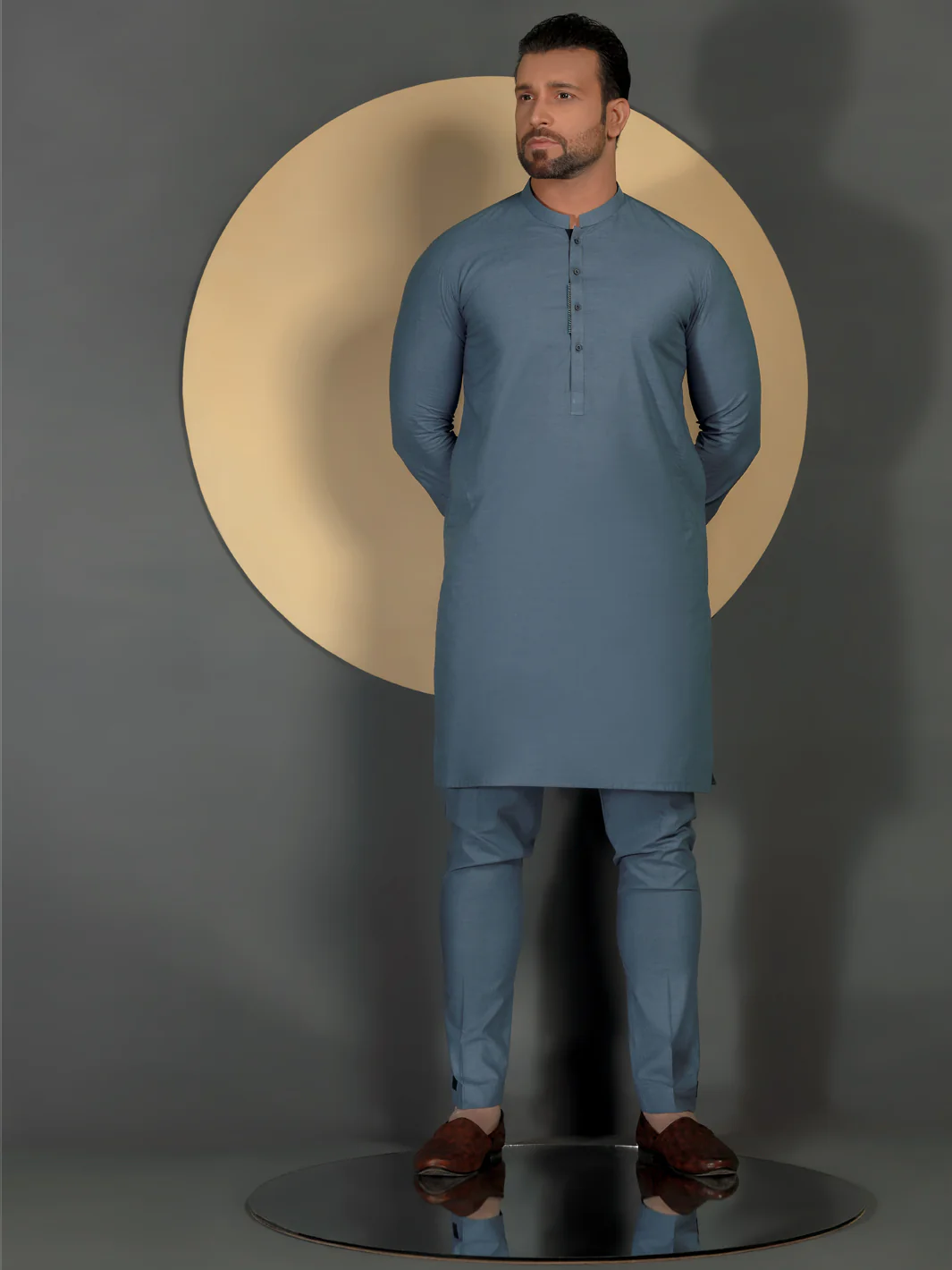 Light Blue Cotton Men Unstitched Fabric - AL-Maharaja-22 - Image 3