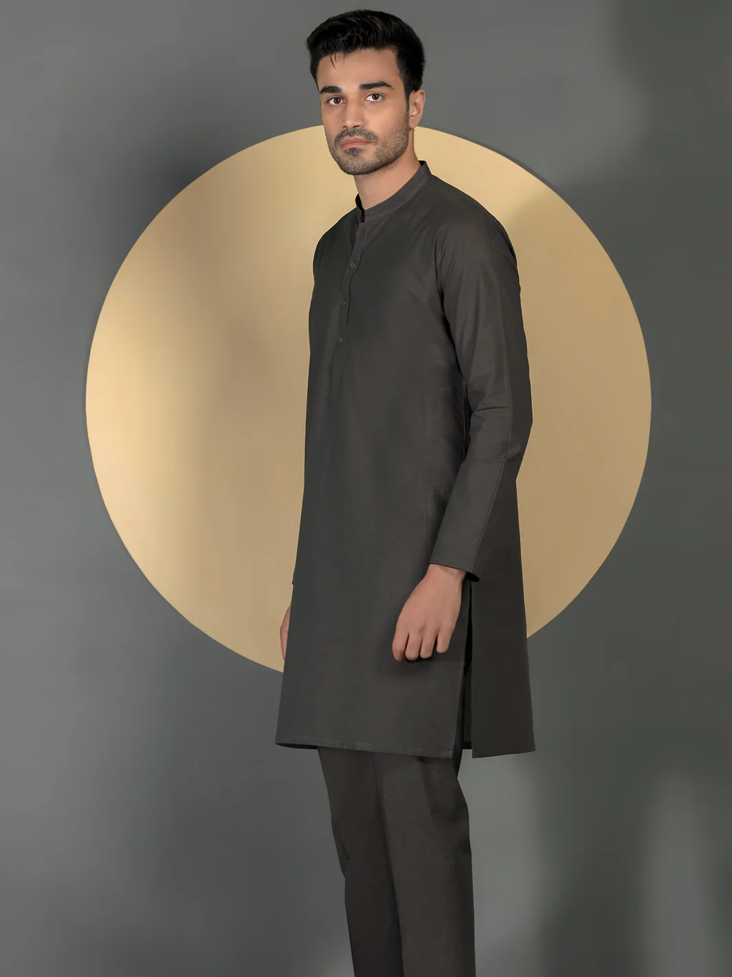 Light Brown Cotton Men Unstitched Fabric - AL-Maharaja-22 - Image 3