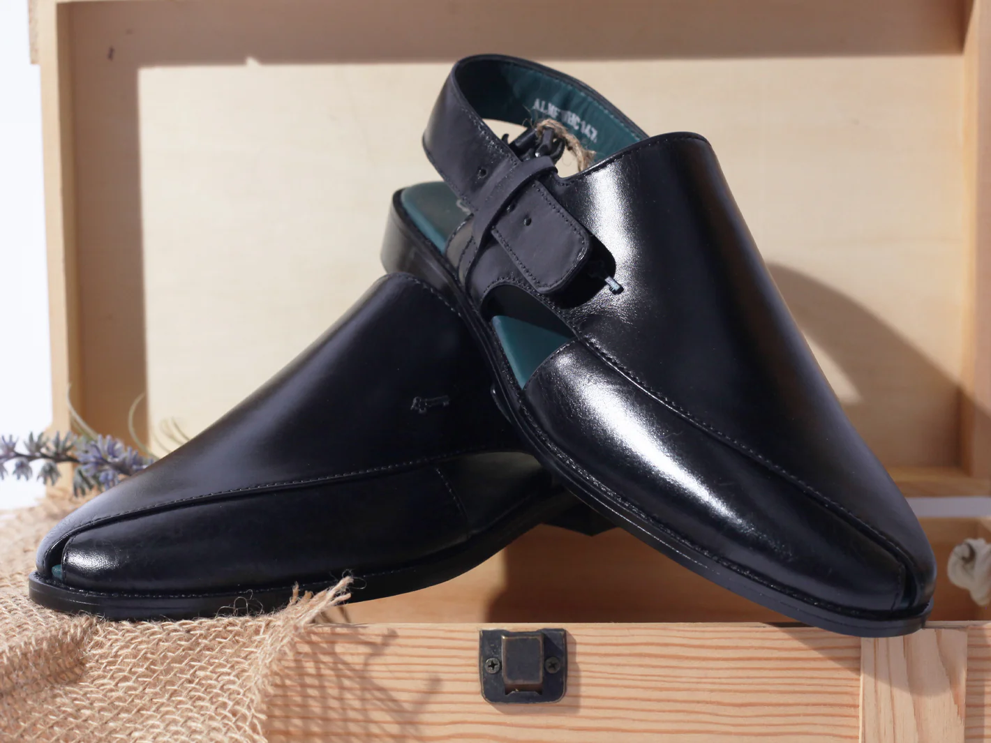 Black Leather Peshawari Chappal - AL-MFW-HC-147 - Image 5