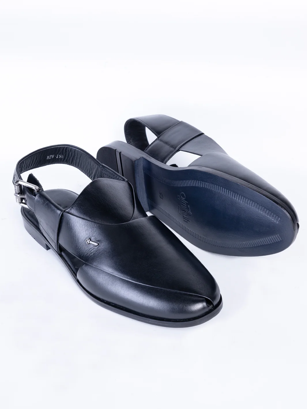 Black Leather Peshawari Chappal - AL-MFW-HC-156 - Image 2
