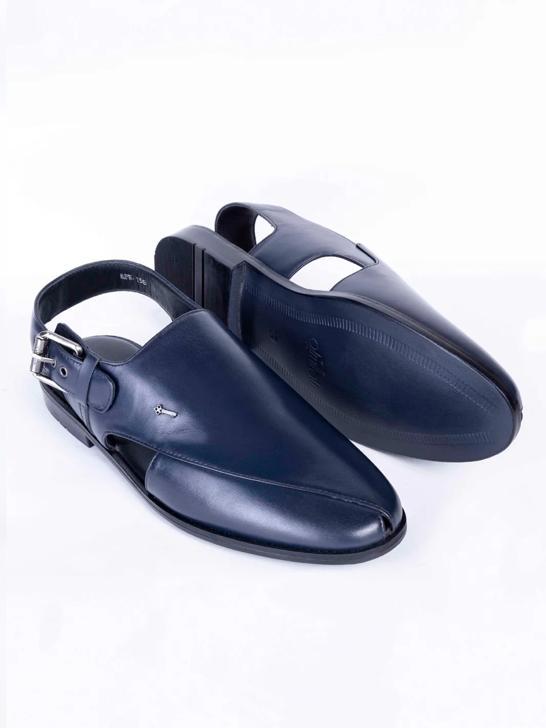 Navy Blue Leather Peshawari Chappal - AL-MFW-HC-158 - Image 2