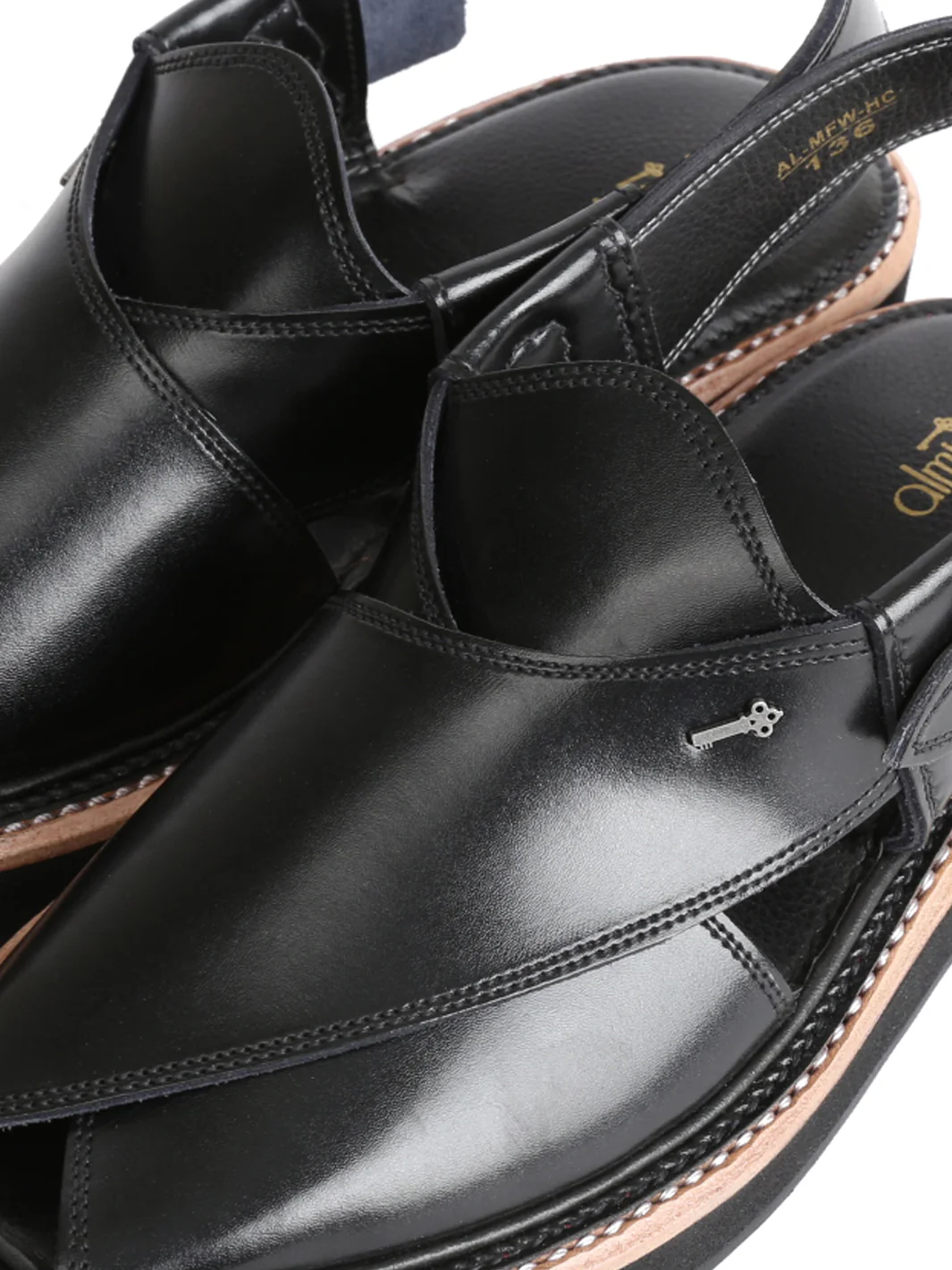 Black Leather Peshawari Chappal - AL-MFW-HCK-136 - Image 2