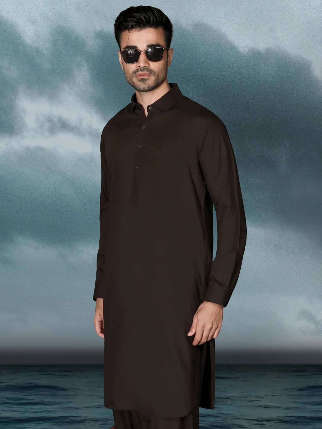 Dark Brown Blended Men Unstitched Fabric - AL-Nizam-22