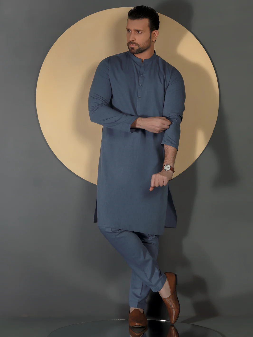 Indigo Blended Men Unstitched Fabric - AL-Nizam-22