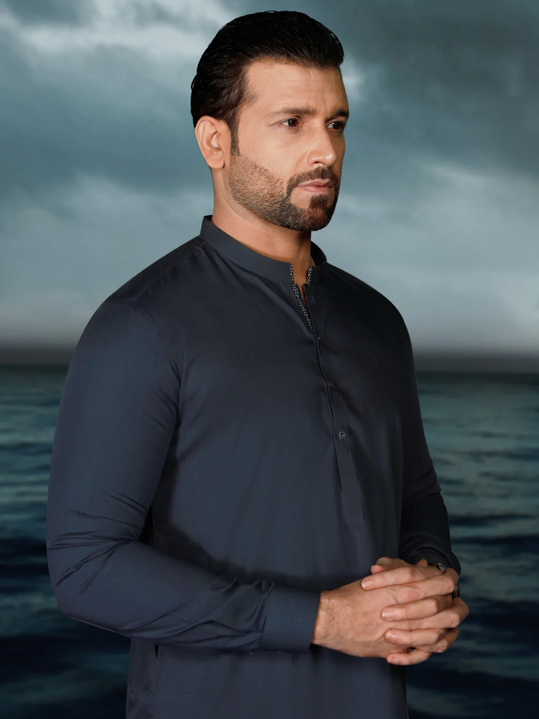 Midnight Blue Blended Men Unstitched Fabric - AL-Nizam-22 - Image 2