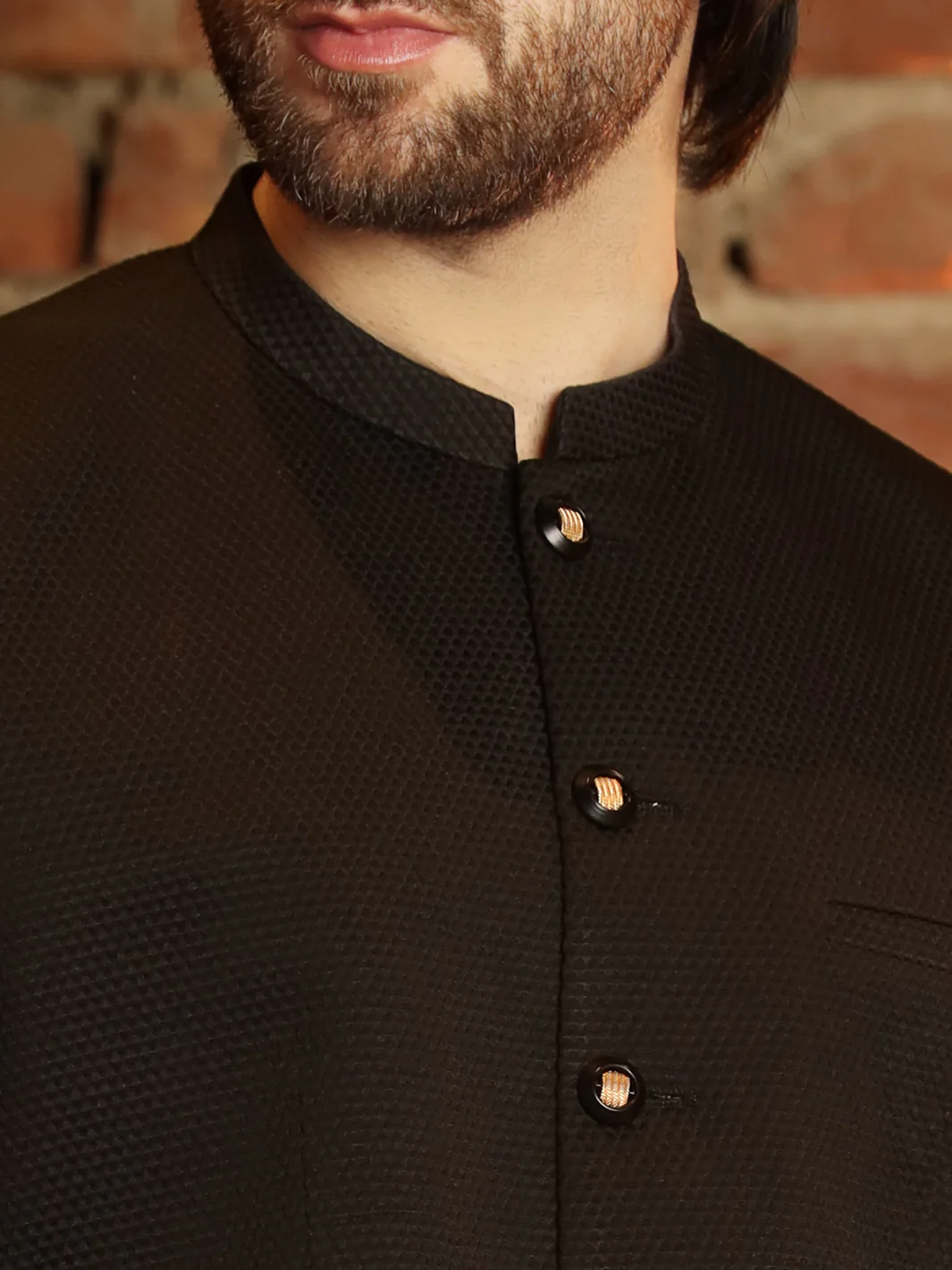 Black Textured Prince Coat - AL-PCS-003 - Image 3