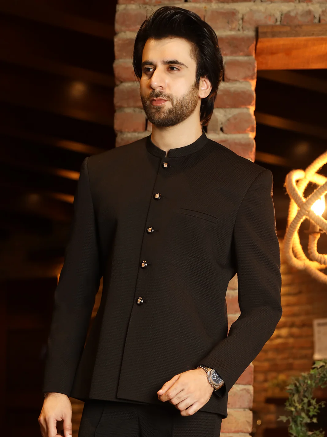 Black Textured Prince Coat - AL-PCS-003 - Image 4