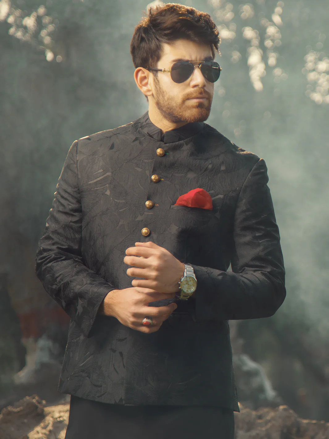 Black Textured Prince Coat - AL-PCS-008 - Image 3