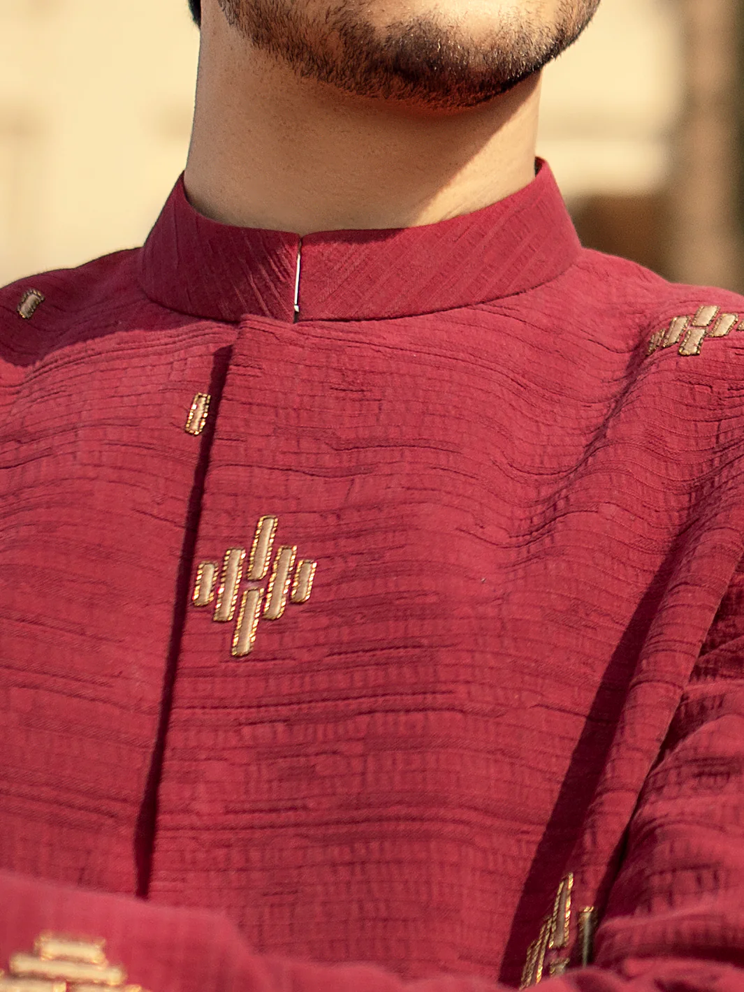 Red Blended Fabric Prince Coat  - AL-PCS-026 - Image 3