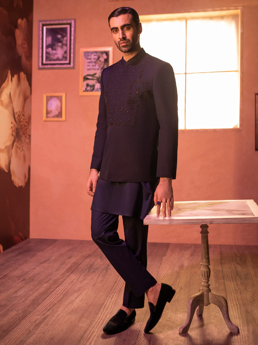 Navy Blue Blended Prince Coat - AL-PCS-063 - Image 3