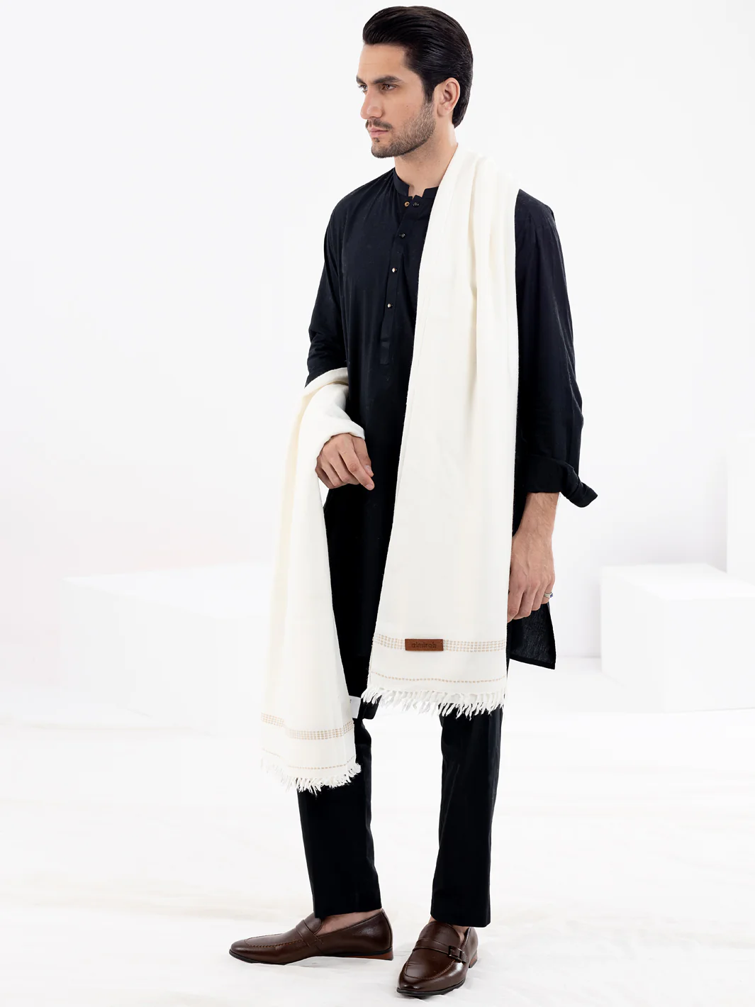 White Woolen Shawl For Men - AL-SH-008