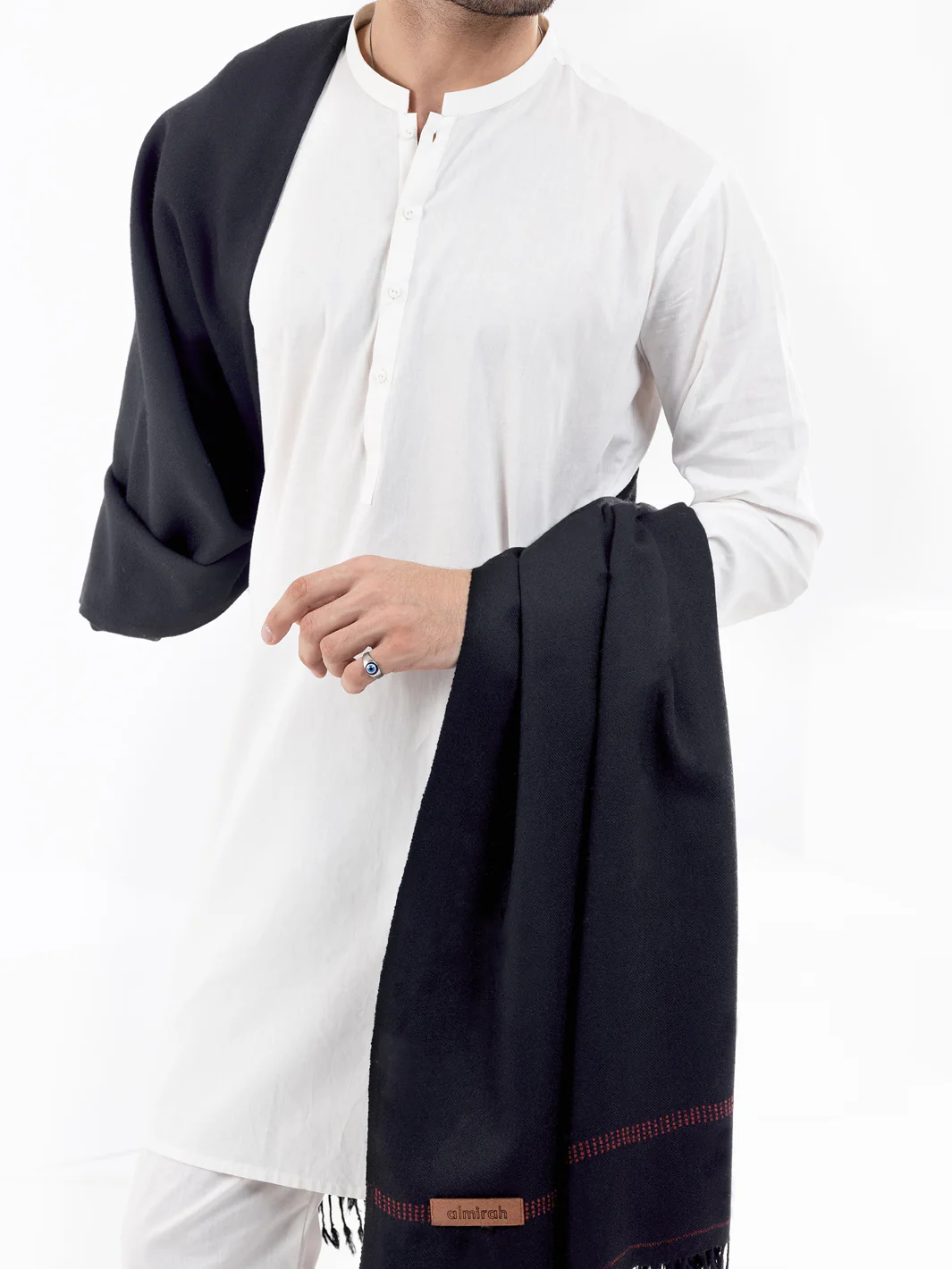 Black Blended Shawl For Men - AL-SH-012 - Image 4