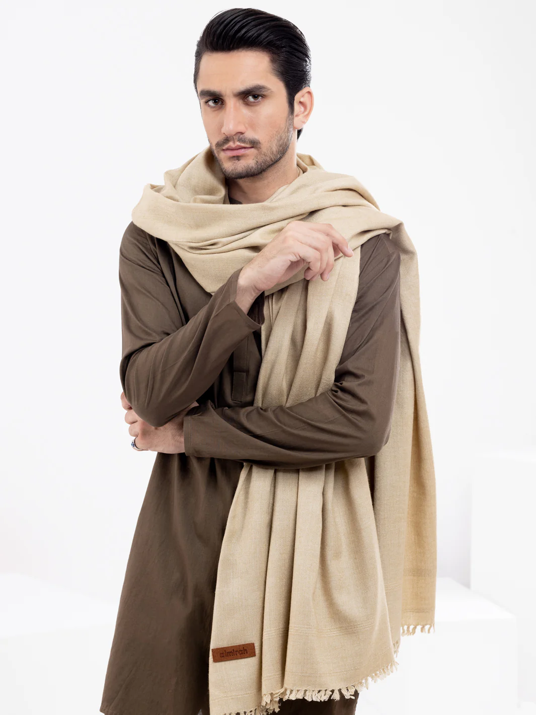 Beige Blended Shawl For Men - AL-SH-015 - Image 3