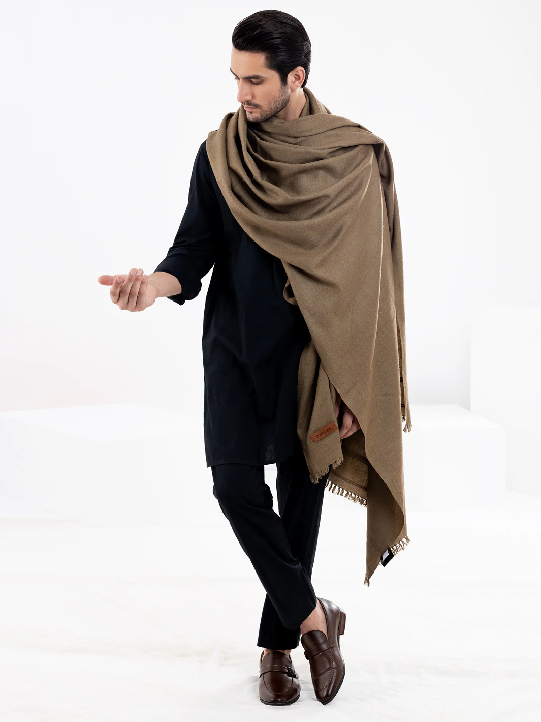 Olive Green Woolen Shawl For Men - AL-SH-016