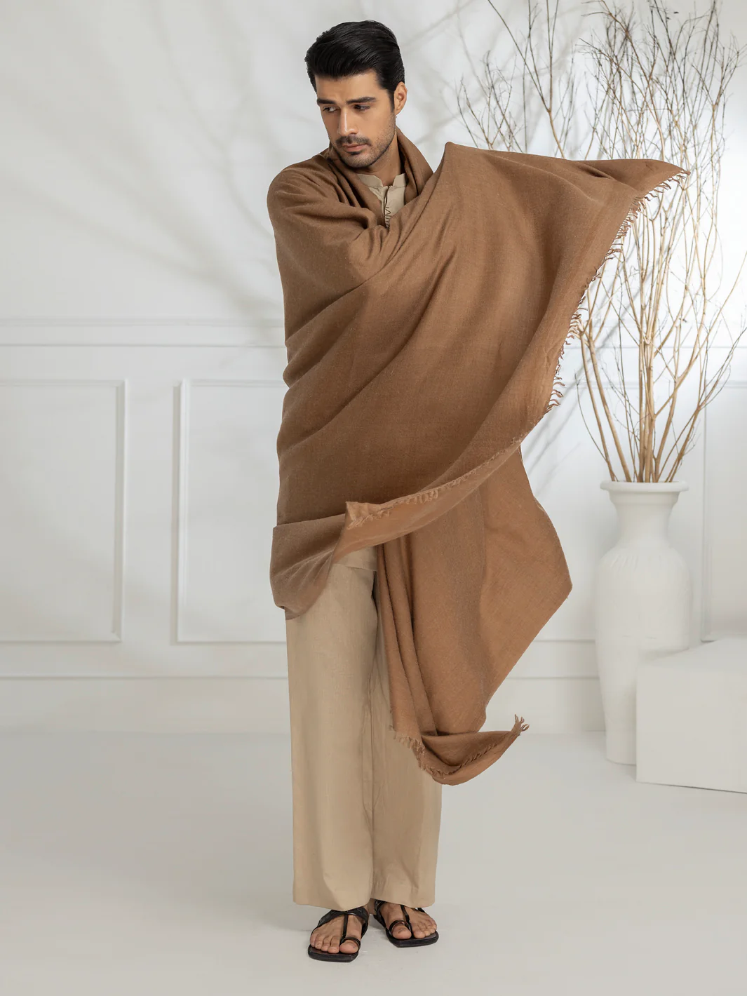 Light Brown Blended Shawl - AL-SH-025 - Image 4