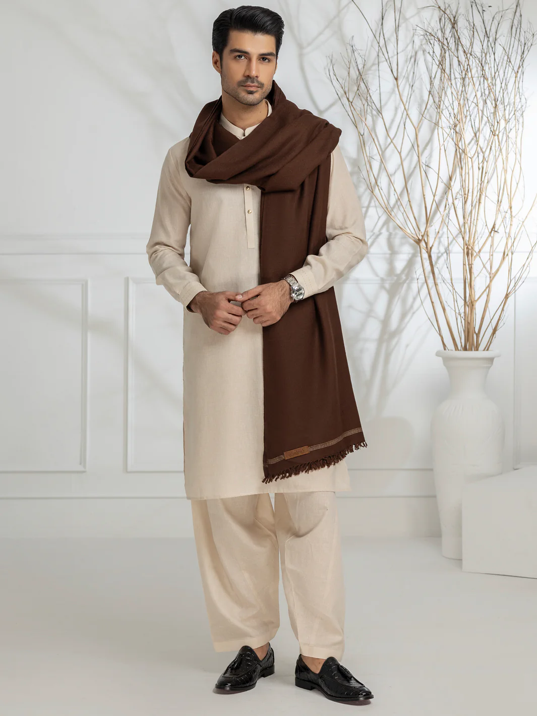 Dark Brown Blended Shawl - AL-SH-026 - Image 3