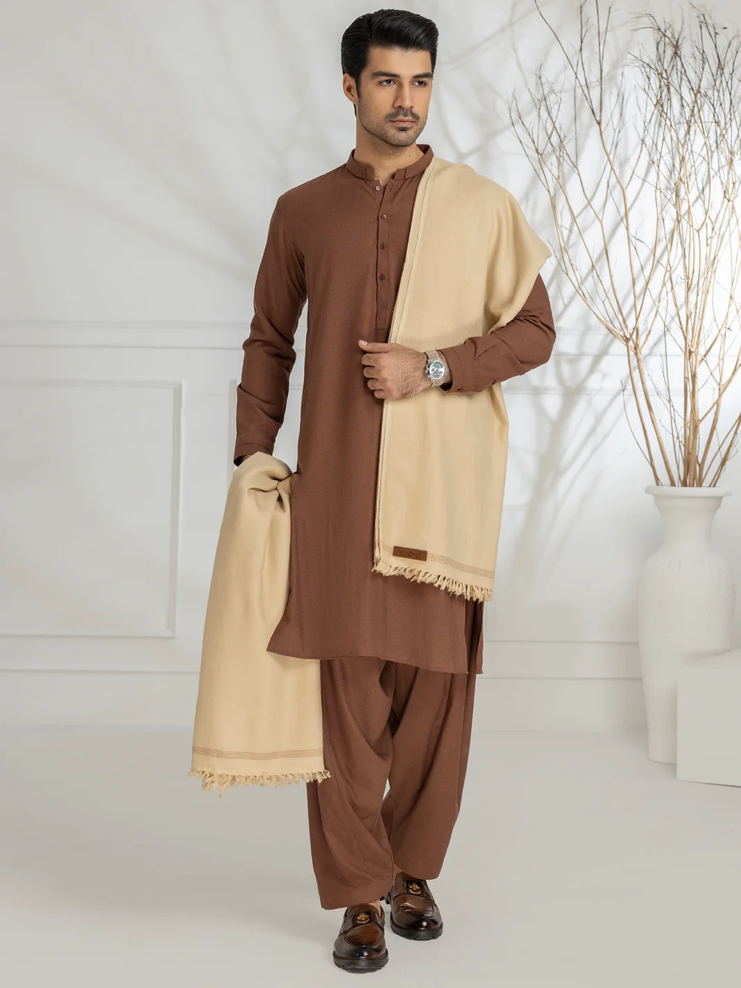 Beige Blended Shawl - AL-SH-027 - Image 3