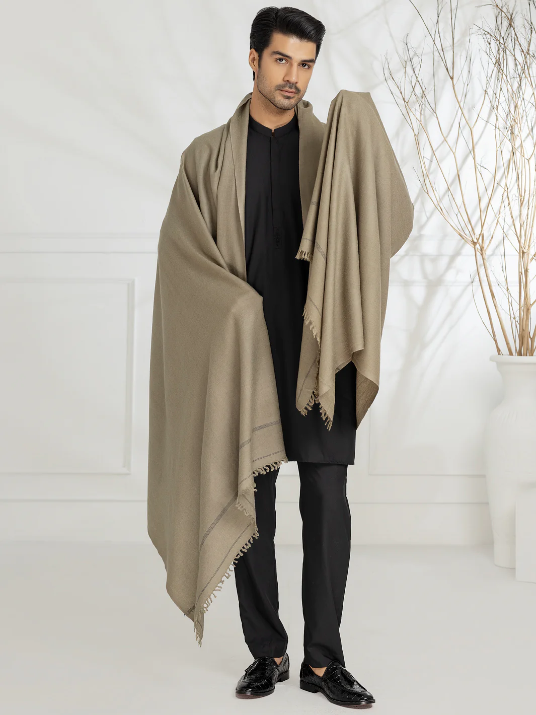 Light Brown Blended Shawl - AL-SH-034 - Image 4