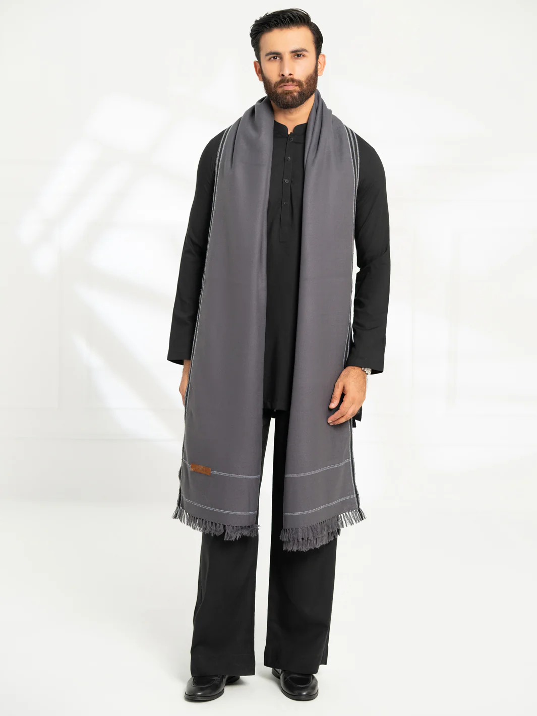 Charcoal Grey Casual Shawl - AL-SH-043 - Image 2