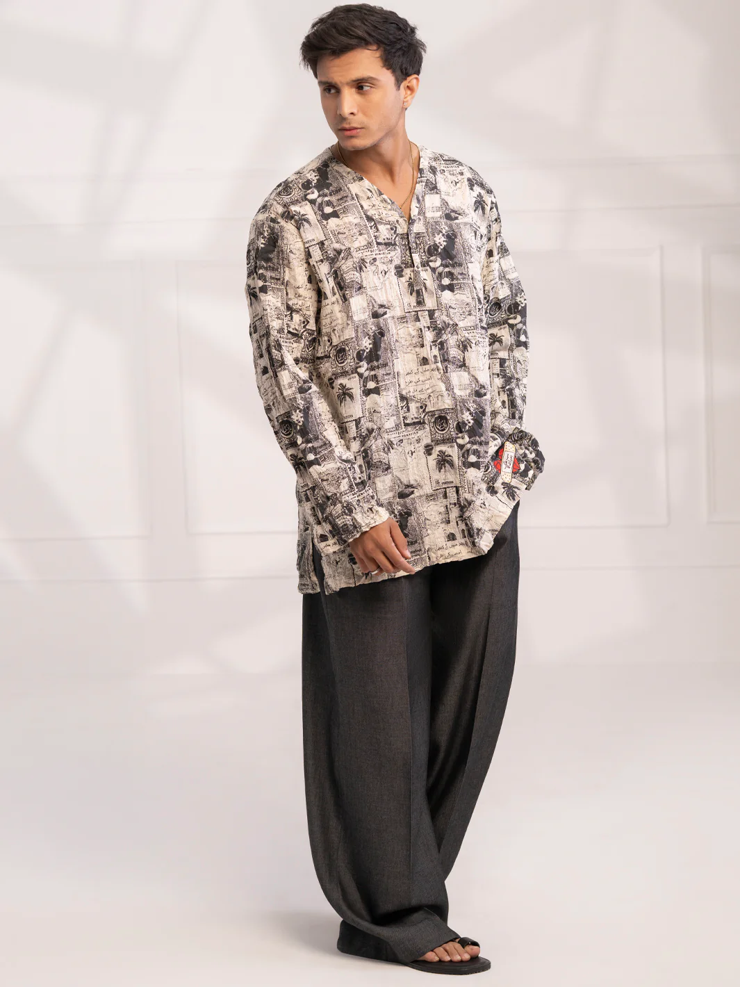 Black & White Cotton Short Kurta - AL-SK-021A - Image 2