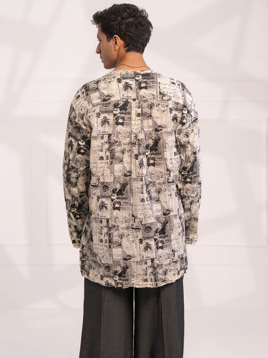 Black & White Cotton Short Kurta - AL-SK-021A - Image 3